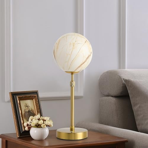 Rechargeable Alabaster Marble Globe Glass Shade Table Lamp - Cordless Bedside Lamp with LED Dimming & Modern Design, Wireless Charging Table Lamp for Bedroom & Living Room$$Tools & Hardware Other