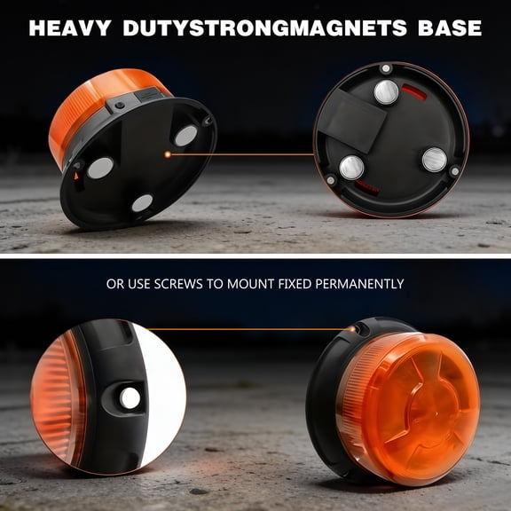 Rechargeable Amber Round LED Light- 24 LED Mini Light, Bright Orange Work Light, Magnetic Base for Easy Installation, Durable LED Light Fixture, IP65 Waterproof.