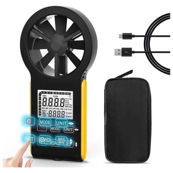 Rechargeable Anemometer Handheld, Digital Smart Touch Wind Speed Meter,Portable CFM Wind Speed Gauge ,Comprehensive Data Display