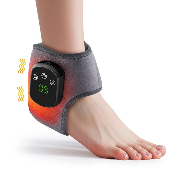 Rechargeable Ankle Support Brace with Heating & Vibration, 5-Temp Levels & 3 Modes, Portable Wearable for Comfort, NTC Safety Control & Auto Shut-Off