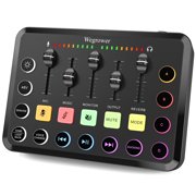 Rechargeable Audio Mixer for Gaming & Podcasting - 48V Phantom Power, Dual Mic Inputs, RGB Lighting, 1-Click Noise Cancel, Voice Changer, Plug & Play W-11