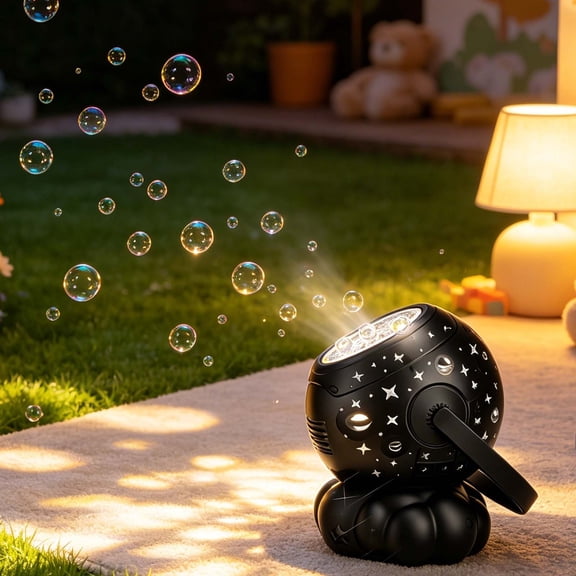 Rechargeable Automatic Bubble Machine with LED Lights Large Wand 420ml Tank Kid Party Outdoor Bubble Blower,Black