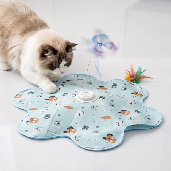 Rechargeable Automatic Cat Toy, 3-Mode Touch-Activated Interactive Toy with Random Motion, Concealed Feather & Squeaky Sound for Indoor Cats & Kittens,Blue,58cm