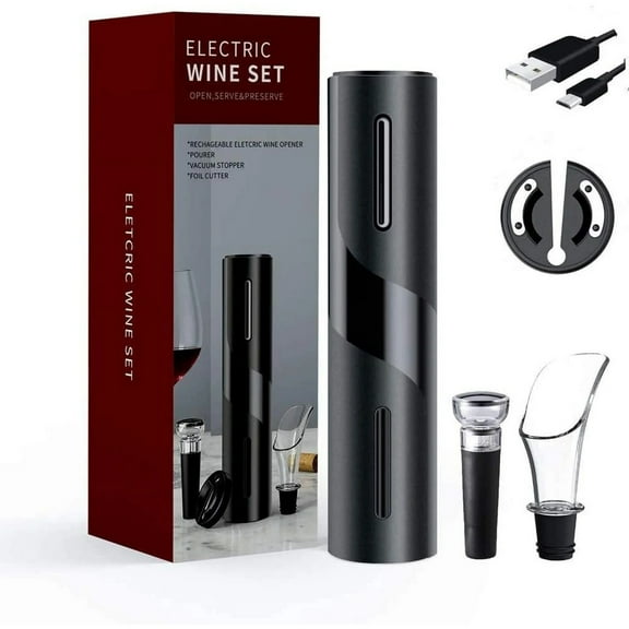 Rechargeable Automatic Corkscrew Opener Set with Foil Cutter Vacuum Stopper and Pourer - Ideal for Enthusiasts