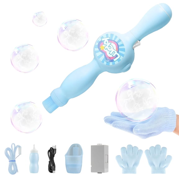 Rechargeable Automatic Fog Smoke Bubble Machine with Colorful Lights & Music, Magic Elastic Smoke Bubble Wand for Summer, Christmas & Birthday Parties