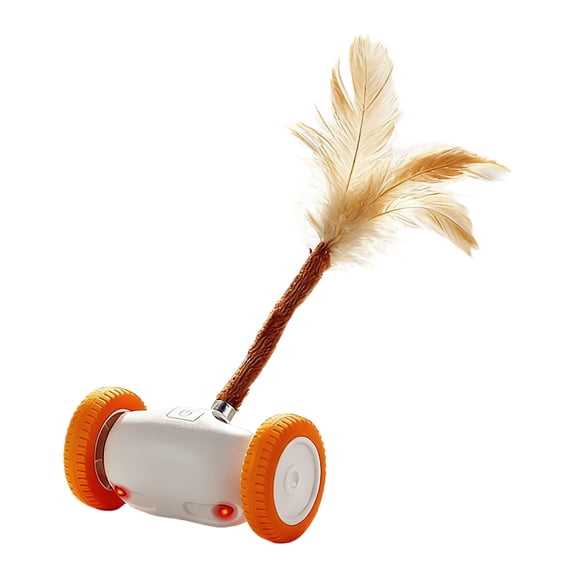 Rechargeable Automatic Rolling Feather Cat Interactive Toy Car Auto Sensor 180° Forward Backward Motion LED Light Electric Teaser Wand Indoor Self-Play Exercise Toy(Orange-7.8X4.2CM)