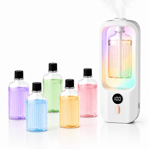 Rechargeable Automatic Scent Diffuser, 5 Timed Mist Modes, Wall Mount Fragrance Dispenser with Night Ambient Light for Home