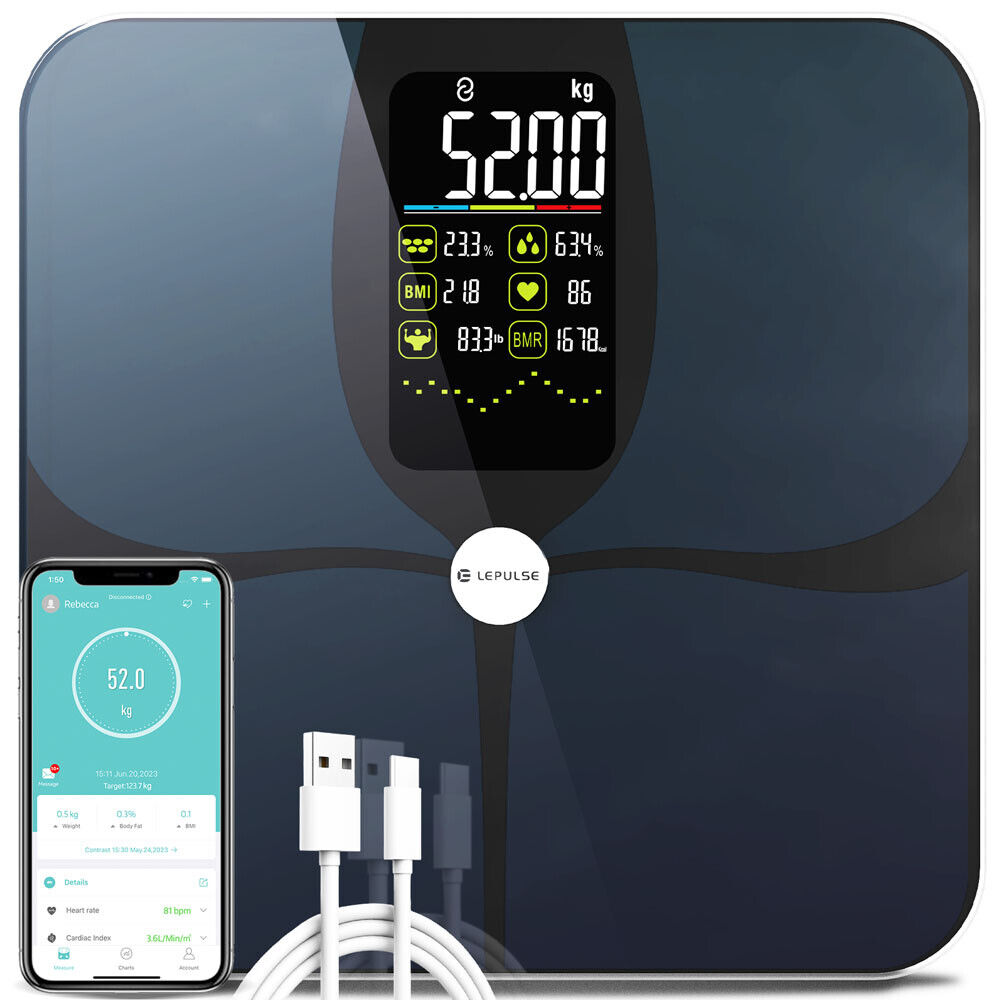 Rechargeable BMI Smart Weight Scale with Body Fat Muscle Heart Rate