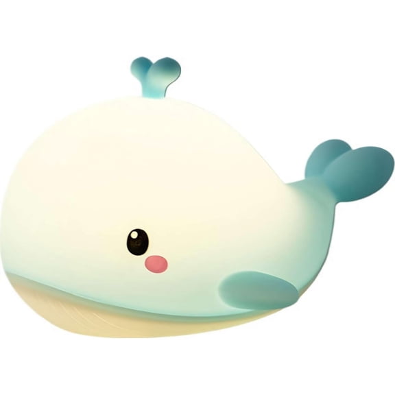 Rechargeable Baby Whale Night Light - Ocean Animal Nursery Lamp with 3 Brightness Levels & Sleep Timer, Portable Kid Bedside Light, Gift for Toddlers (blue) P