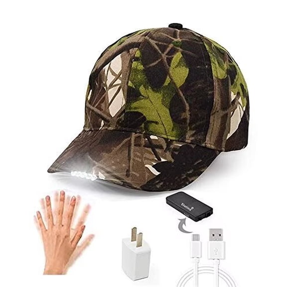 Rechargeable Baseball Cap LED Headlight with USB Cable and Battery, Suitable for Outdoor Camping Night Fishing, Mountain Climbing, Night Riding/Hiking and Auto Repair (Army Green)