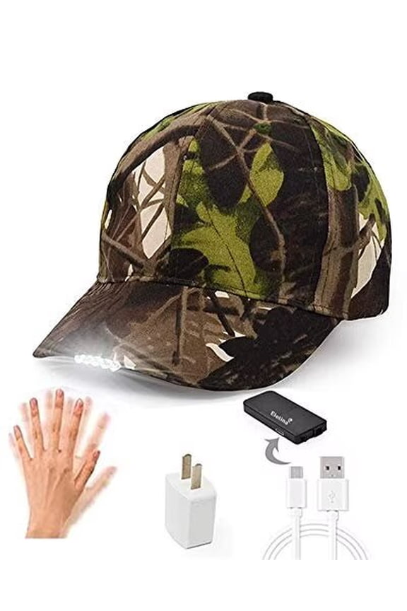 Rechargeable Baseball Cap LED Headlight with USB Cable and Battery, Suitable for Outdoor Camping Night Fishing, Mountain Climbing, Night Riding/Hiking and Auto Repair (Army Green)