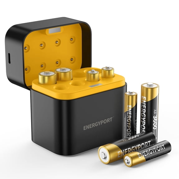 Rechargeable Batteries 4 AA & 4 AAA Lithium with Charger, 1.5V Triple A & Double A Batteries, Long Lasting Lithium Battery with Integrated Charging Storage Box