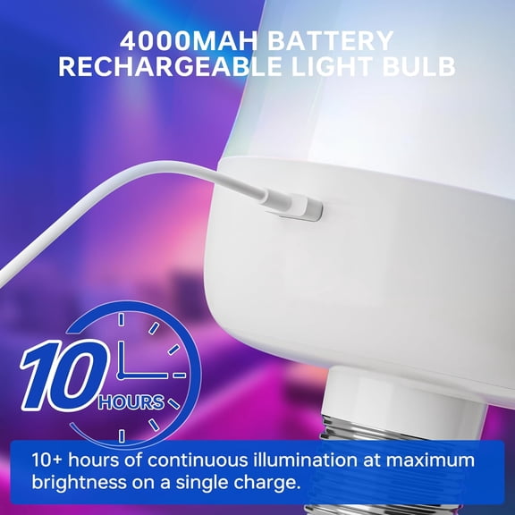 Rechargeable Battery Operated Light Bulb: E26 Wireless LED Night Bulb with Remote Control and Timer for Lamp, 4000mAh 400LM Dimmable Magnetic USB Puck Lights, 3 Color Temperatures+12 RGB Colors, 2pcs