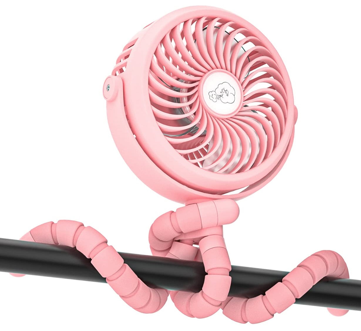 Rechargeable Battery Operated Small Fan, Portable Hand Held Personal Fan for Stand Desktop Bedroom or Clip On Baby Stroller Camping Tent with Flexible & Windable Tripod, 3-Speed & LED Light