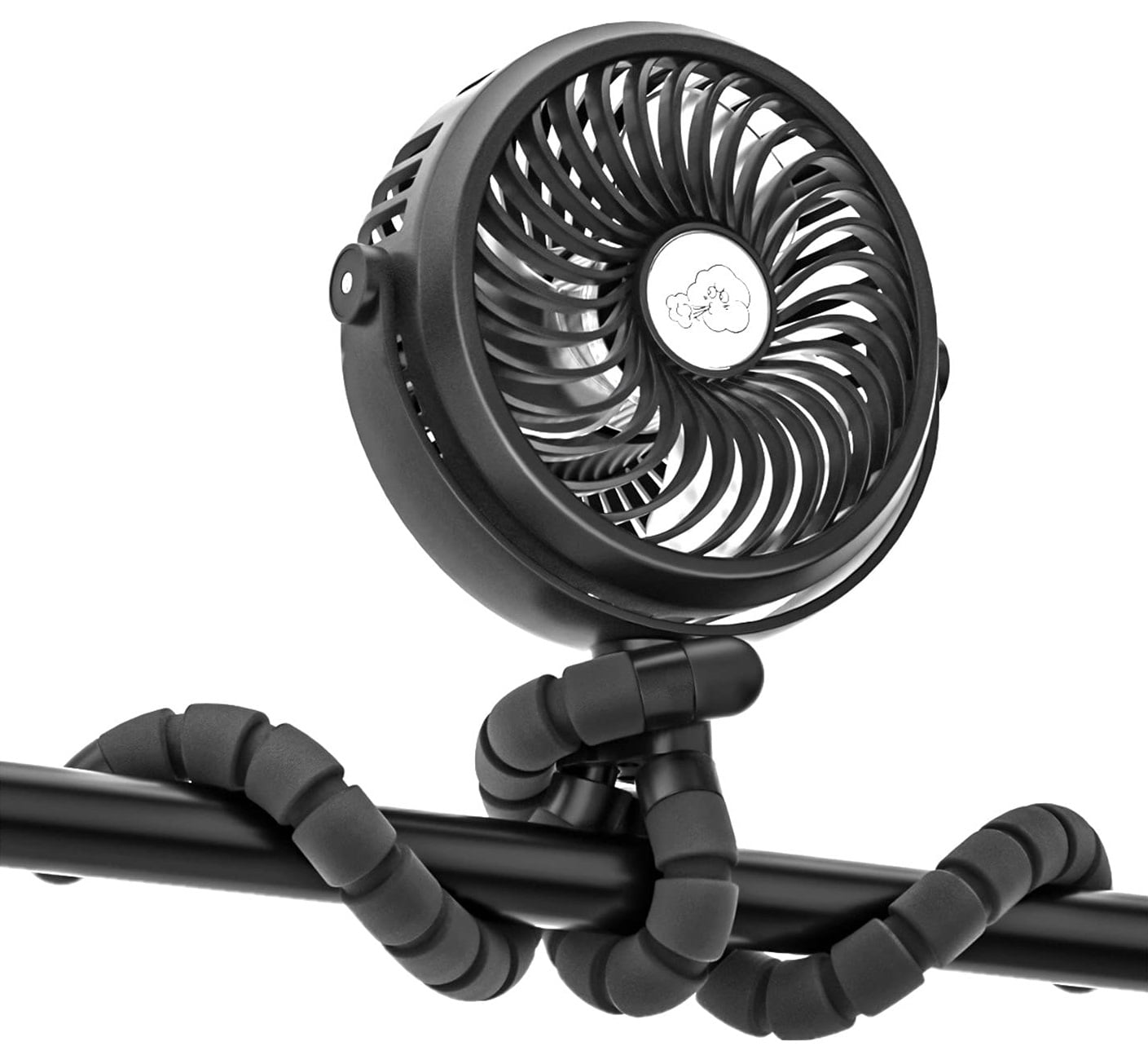 Rechargeable Battery Operated Small Fan Portable Hand Held Personal Fan for Stand Desktop Bedroom or Clip On Baby Stroller Camping Tent with Flexible & Windable Tripod, 3-Speed & LED Light
