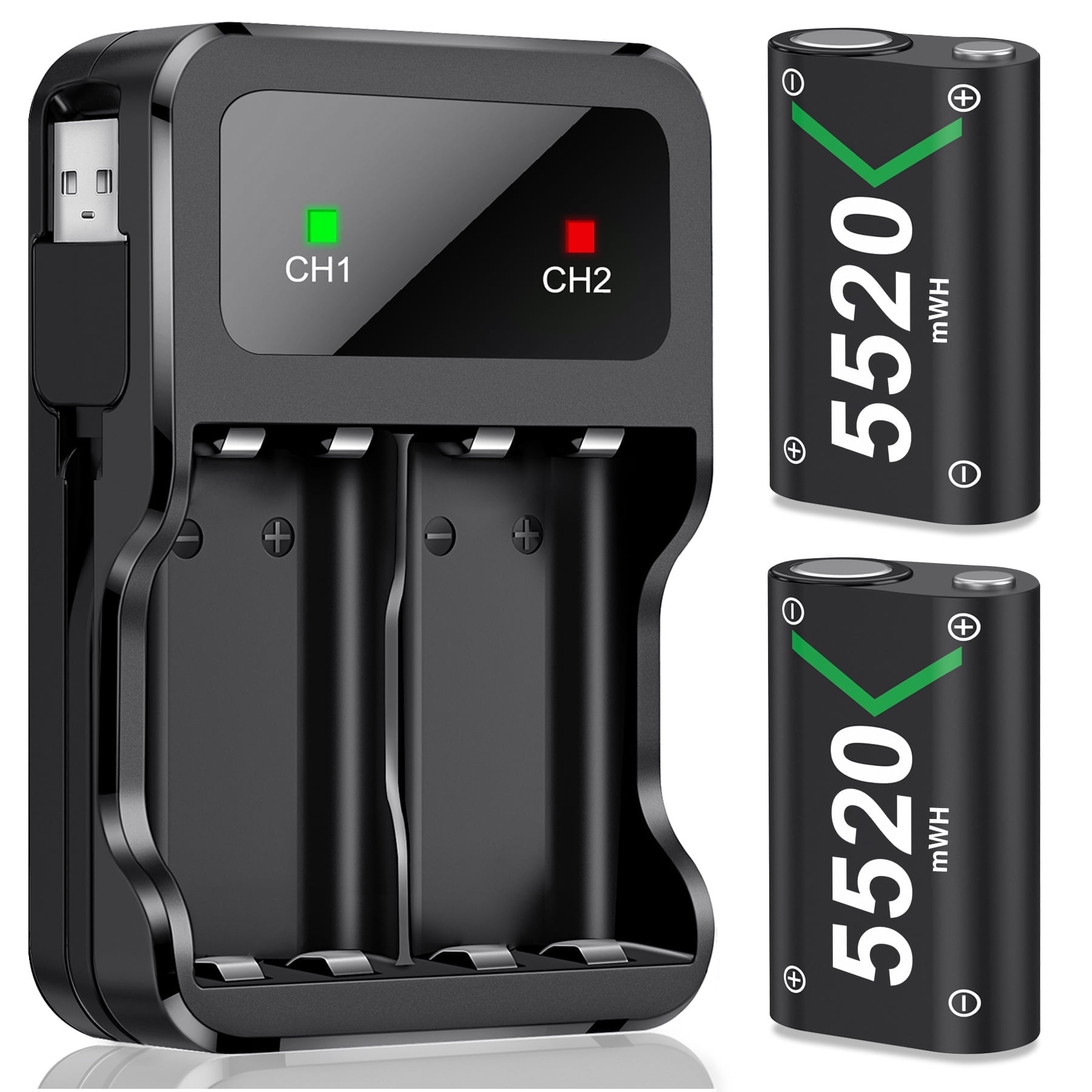 BEBONCOOL Batería Recargable para Controlador Xbox Series X con 3 Modos de Carga, Batería de Controlador 2x2550 mAh (5520mWh) para Accesorios Xbox Series S,Xbox One