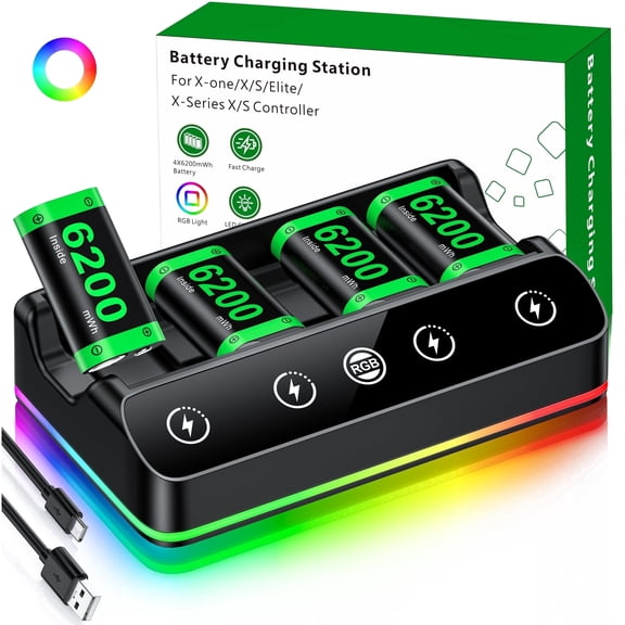 Beboncool Rechargeable Battery Pack for Xbox Series X/S, Xbox One Controllers, 4x6200mWh High-Capacity