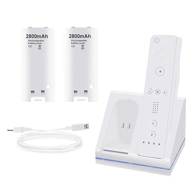 Rechargeable Battery Packs with Charger for Wii & Wii U Remote Controller, (Dual Remote Charging