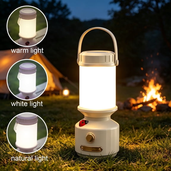 Rechargeable Bedside Night Light Portable Camping Lantern With Handle, Soft Ambient Bedroom Table Lamp, USB Plastic Nightlight