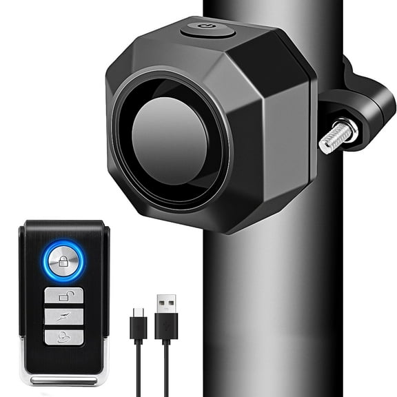 Rechargeable Bike Alarm with Remote, USB C Charge Wireless Bicycle Vibration Motion Sensor Anti Theft 110dB Loud Security Alarm System for Vehicle Trailer Motorcycle IP65 Waterproof