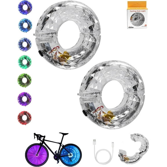 Rechargeable Bike Wheel Lights, 7 Color LED Bicycle Tire Lights with 18 Modes - Waterproof Spoke Lights for, Mountain Road Bikes(2pcs-Smart Model)