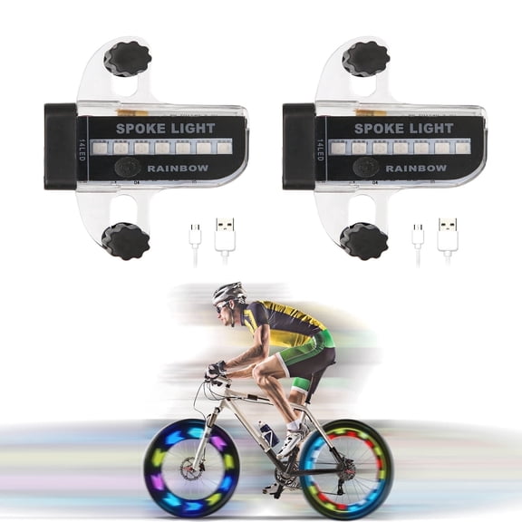 Rechargeable Bike Wheel Spoke Lights Built-in Motion Sensor - Waterproof 30 Patterns Led Night Riding Decoration and Safety, 2 Pack
