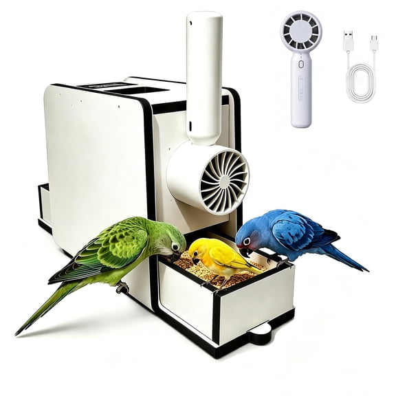 Rechargeable Bird Seed Shell Separator, USB Charging Wooden Grain Sheller Machine with Fan, Automatic Seed Separator Tool for Macaws Parrot Sparrow Parakeet Conures (with a Handheld Fan)