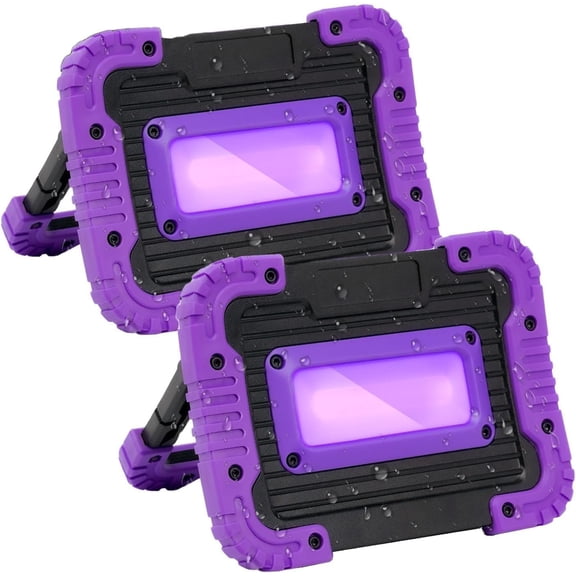 Rechargeable Black Light, Battery Powered Blacklight, Cordless 395nm Ultraviolet Flood Light for Neon Glow Party,Halloween,Body Paint,2 Packs
