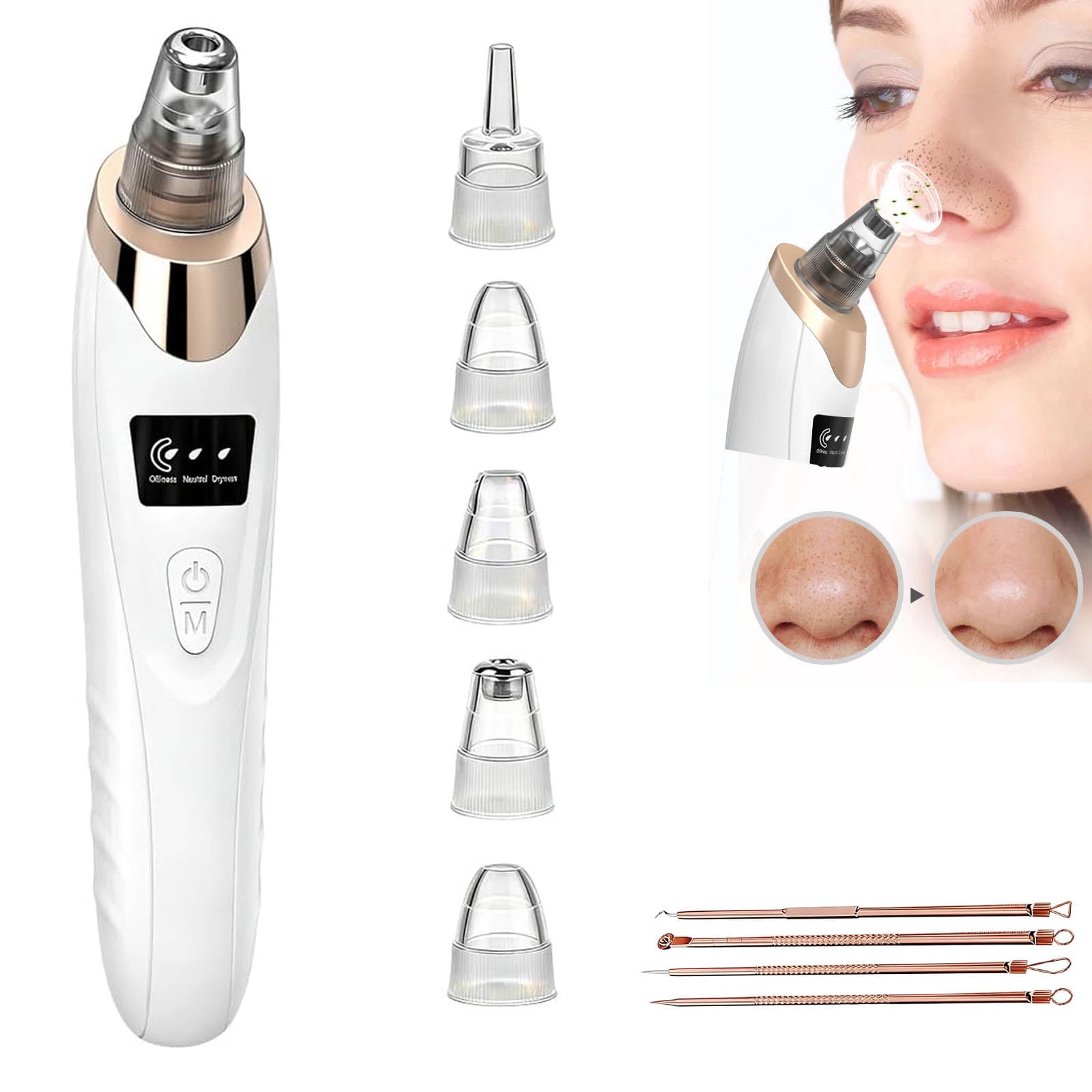 Rechargeable Blackhead Vacuum Pore Cleaner,Blackhead Remover Pore Vacuum,Facial Pore Cleaner,5 Suction Power, 5 Probes,USB Rechargeable Blackhead Vacuum Kit Electric Acne Extractor Tool for Adult