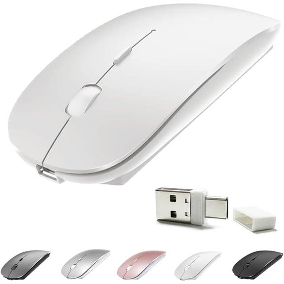 Rechargeable Bluetooth 5.2/3.0/Type-C/USB-2.4G Mouse for MacBook/MacBook air/Pro/iPad, Wireless Mouse for Laptop/Notebook/pc/iPad/Chromebook (White)