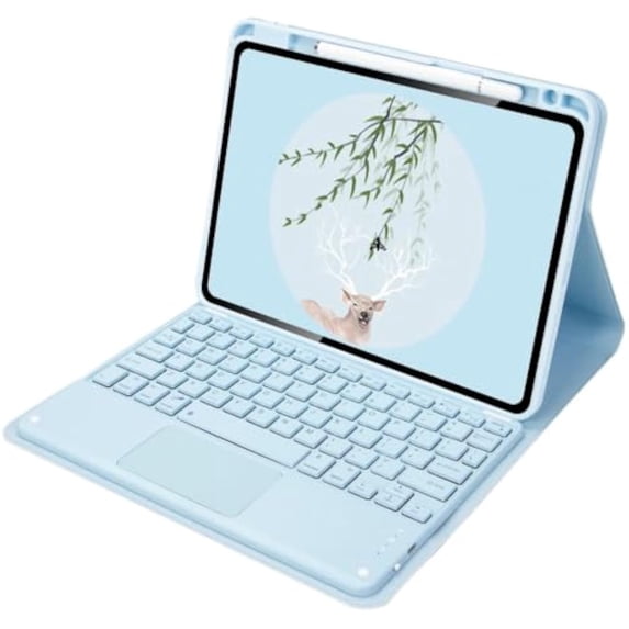Rechargeable Bluetooth Keyboard Case with Trackpad for iPad 10th Generation 2022 10.9 Inch, Folio Stand Protective Cover with Pencil Holder, US English Layout,Sky Blue