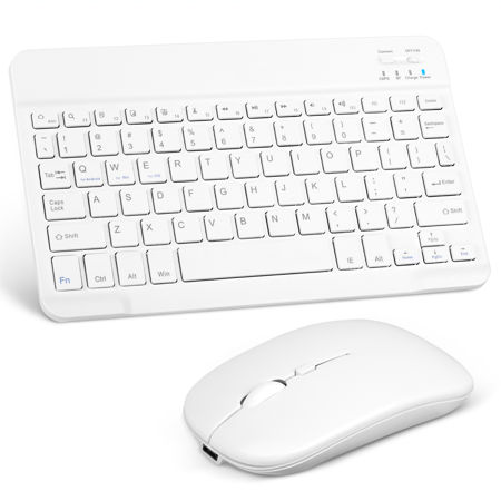 Rechargeable Bluetooth Keyboard and Mouse Combo Ultra Slim Full-Size Keyboard and Ergonomic Mouse for TCL 10 SE and All Bluetooth Enabled Mac/Tablet/iPad/PC/Laptop - Pure White
