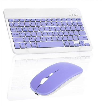 Rechargeable Bluetooth Keyboard and Mouse Combo Ultra Slim Full-Size Keyboard and Ergonomic Mouse for Dell Streak 7 and All Bluetooth Enabled Mac/Tablet/iPad/PC/Laptop - Violet Purple