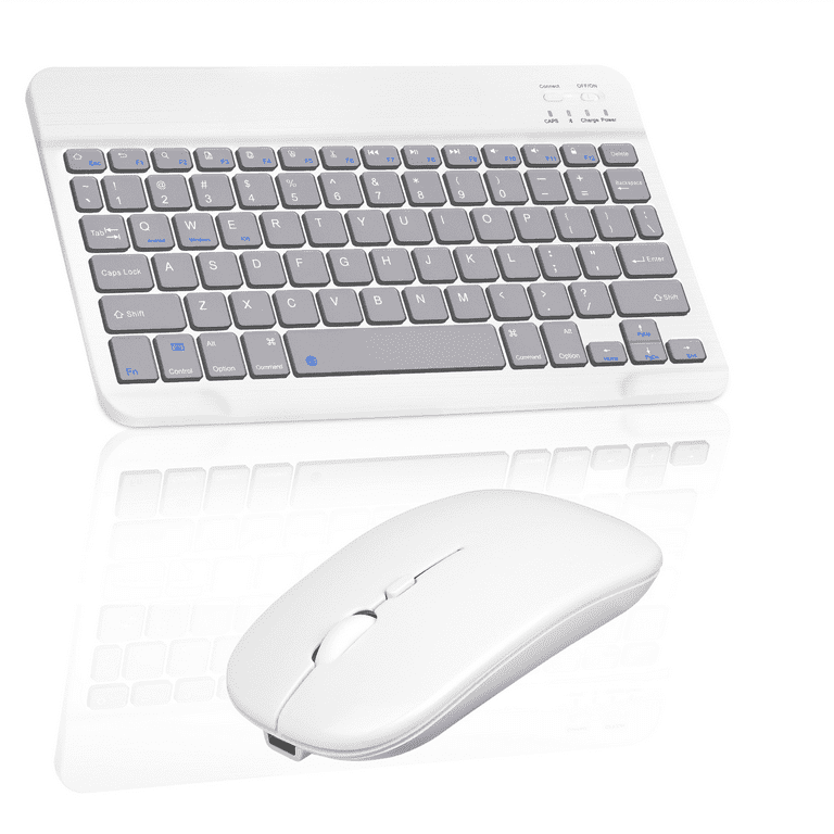Rechargeable Bluetooth Keyboard and Mouse Combo Ultra Slim Full-Size  Keyboard and Ergonomic Mouse for HP Pro Slate 12 and All Bluetooth Enabled  Mac/Tablet/iPad/PC/Laptop - Stone Grey with Purple Mouse 