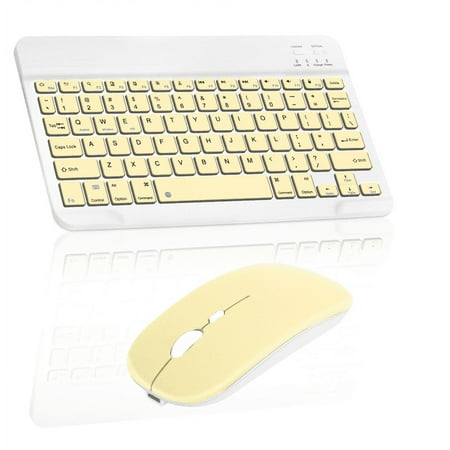 Rechargeable Bluetooth Keyboard and Mouse Combo Ultra Slim Full-Size Keyboard and Ergonomic Mouse for Lenovo Tab P12 Pro and All Bluetooth Enabled Mac/Tablet/iPad/PC/Laptop -Banana Yellow