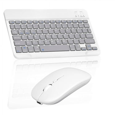 Rechargeable Bluetooth Keyboard and Mouse Combo Ultra Slim Full-Size Keyboard and Ergonomic Mouse for Nokia T20 and All Bluetooth Enabled Mac/Tablet/iPad/PC/Laptop - Stone Grey with Purple Mouse