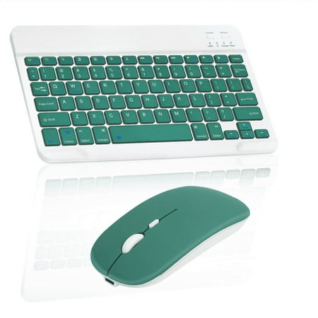 Rechargeable Bluetooth Keyboard and Mouse Combo Ultra Slim Full-Size Keyboard and Ergonomic Mouse for Realme V25 and All Bluetooth Enabled Mac/Tablet/iPad/PC/Laptop - Jade Green