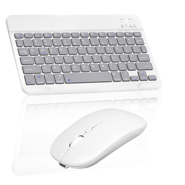 Rechargeable Bluetooth Keyboard and Mouse Combo Ultra Slim Full-Size Keyboard and Ergonomic Mouse for TCL Tab 10L and All Bluetooth Enabled Mac/Tablet/iPad/PC/Laptop - Stone Grey with White Mouse
