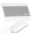 thumbnail image 1 of Rechargeable Bluetooth Keyboard and Mouse Combo Ultra Slim Full-Size Keyboard and Mouse for BLU Touchbook G7 and All Bluetooth Enabled Mac/Tablet/iPad/PC/Laptop - Stone Grey with Purple Mouse, 1 of 7