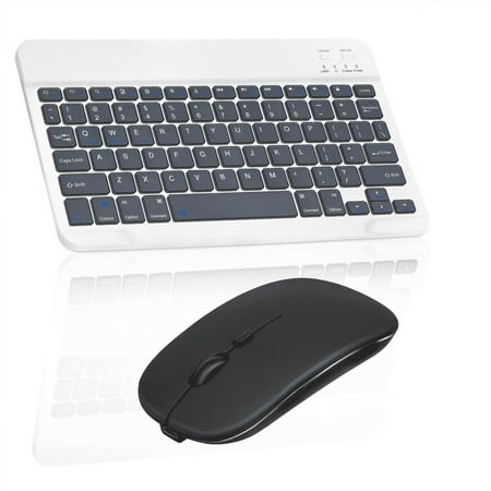 Rechargeable Bluetooth Keyboard and Mouse Combo Ultra Slim Full-Size Keyboard and Mouse for Microsoft Surface Duo and All Bluetooth Enabled Mac/Tablet/iPad/PC/Laptop - Shadow Grey with Purple Mouse