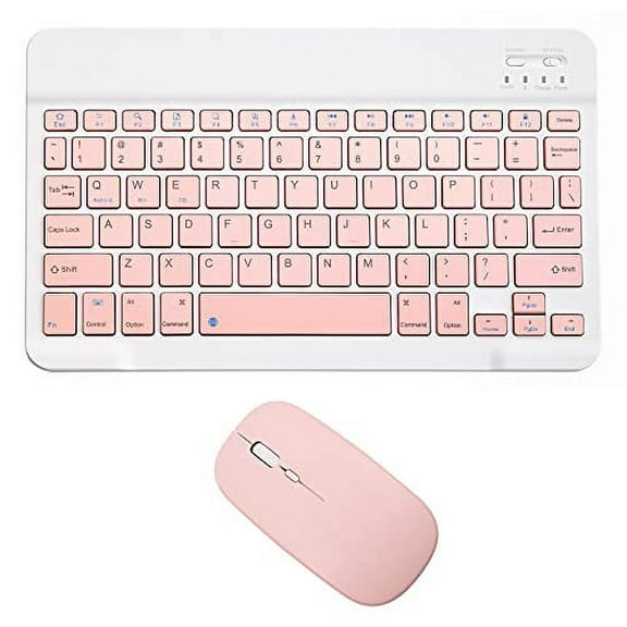 Rechargeable Bluetooth Keyboard and Mouse Combo Ultra-Slim Portable Compact Wireless Mouse Keyboard Set for Android Windows Tablet Cell Phone iPhone iPad Pro Air Mini, iPad OS/iOS 13 and Above (Pink)