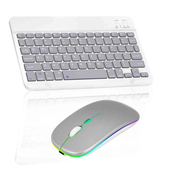 Rechargeable Bluetooth Keyboard and Mouse Combo Ultra Slim for Axon 30 5G and All Bluetooth Enabled Android/PC-Stone Grey Keyboard with Silver RGB Led Mouse