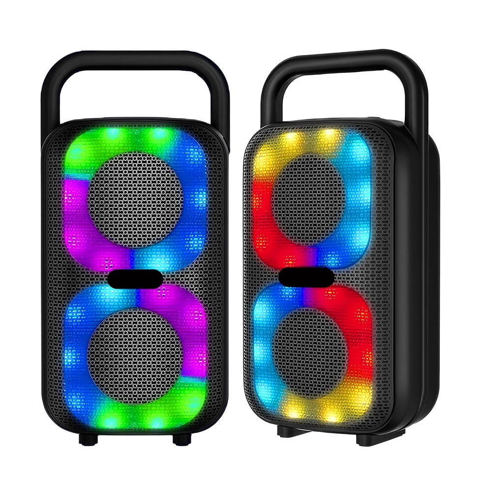 Rechargeable Bluetooth Speaker - RGB Lights, TWS Stereo Pairing, 10m Stable Connection, 1500mAh Type-C Charging, USB/TF/FM/Mic, Portable Handle for Outdoor/Party/Camping