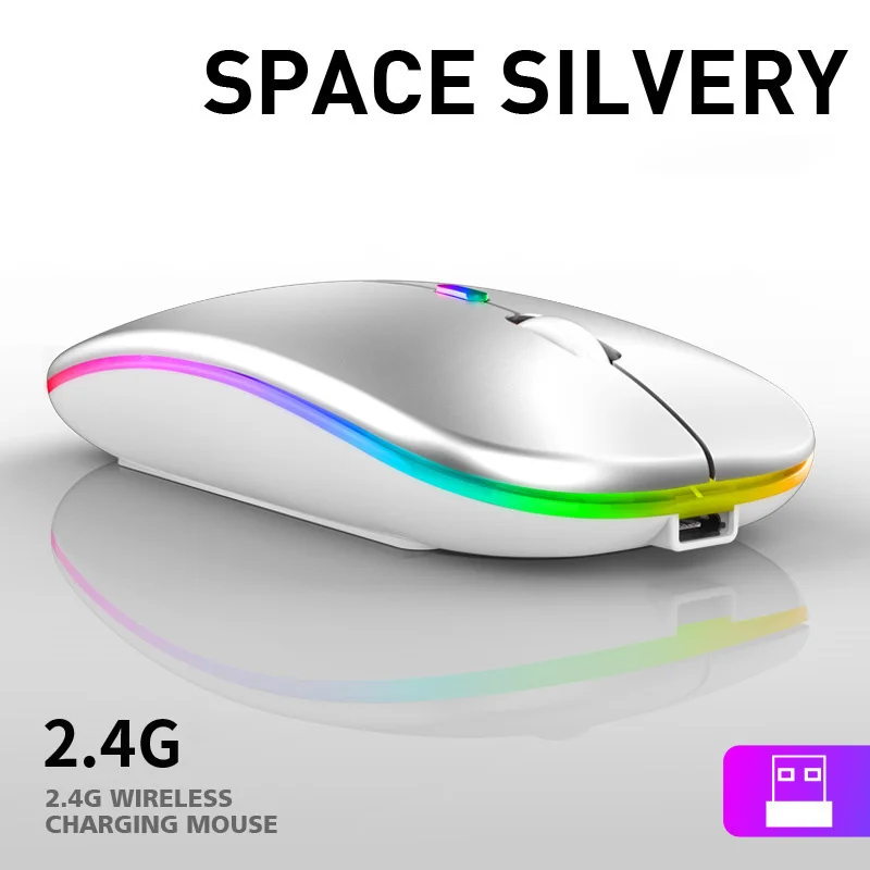 Rechargeable Bluetooth Wireless Mouse with 2.4GHz USB RGB 1600DPI Mouse