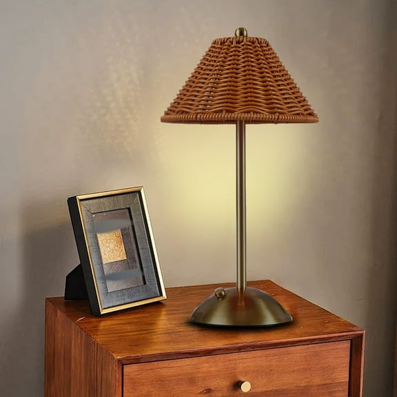 Rechargeable Boho Rattan Table Lamp - Cordless Wicker Night Light, 3 Color Dimmable Touch Control for Bedroom, Living Room, Outdoor Decor (Bamboo Desk Lamp) eye protection lamp