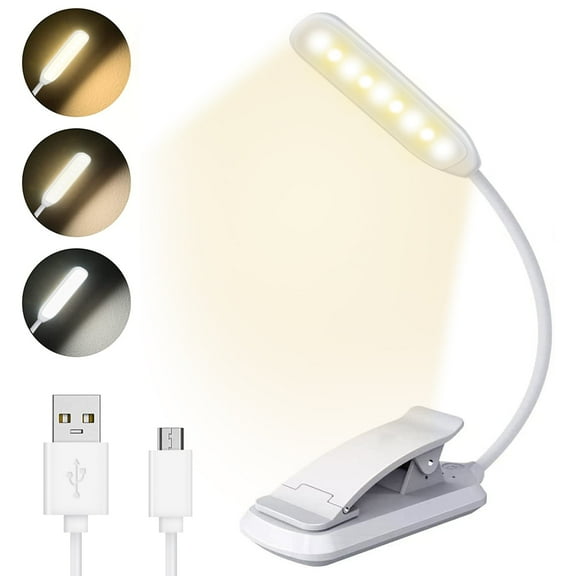 Rechargeable Book Light 9 LED Clip-on Reading Light 3 Color Temperature USB Lamp