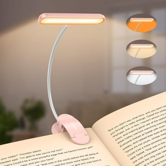 Rechargeable Book Light for Reading in Bed with 19 LED &Memory Function-Eye Caring 3 Color Temperatures, 5 Brightness Levels, 80 Hrs Runtime Flexible Goose Neck Clip on Book Light-Pink