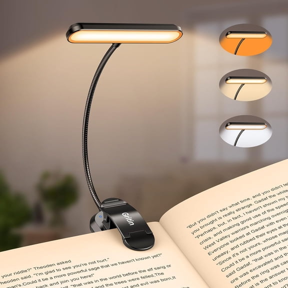 Rechargeable Book Light for Reading in Bed with 19 LED &Memory Function-Eye Caring 3 Color Temperatures,5 Brightness Levels,90 Hrs Runtime Flexible Goose Neck Clip on Light for Book Lovers