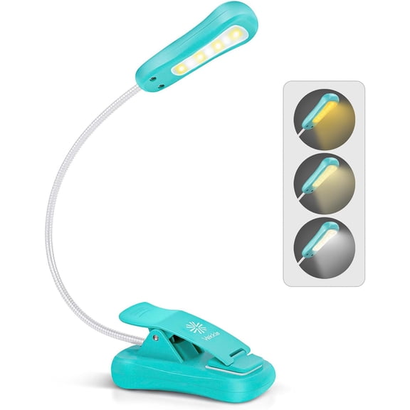 Rechargeable Book Light for Reading in Bed, 3 Color x 3 Brightness, Lightweight Reading Light, Up to 70 Hours Lighting, Great for Readers, Travel (Blue)