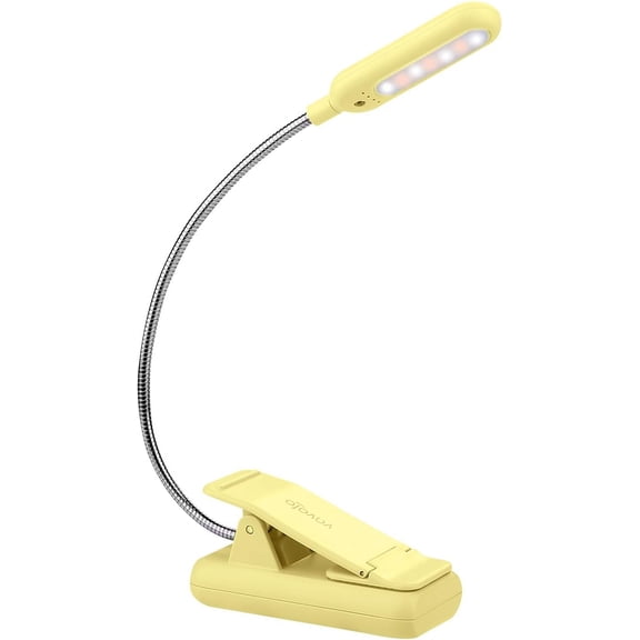 Rechargeable Book Light for Reading in Bed , 7 LED Reading Light with 9-Level Warm Cool White Daylight, Eye Care Lamp with Power  for Bookworms (Yellow)